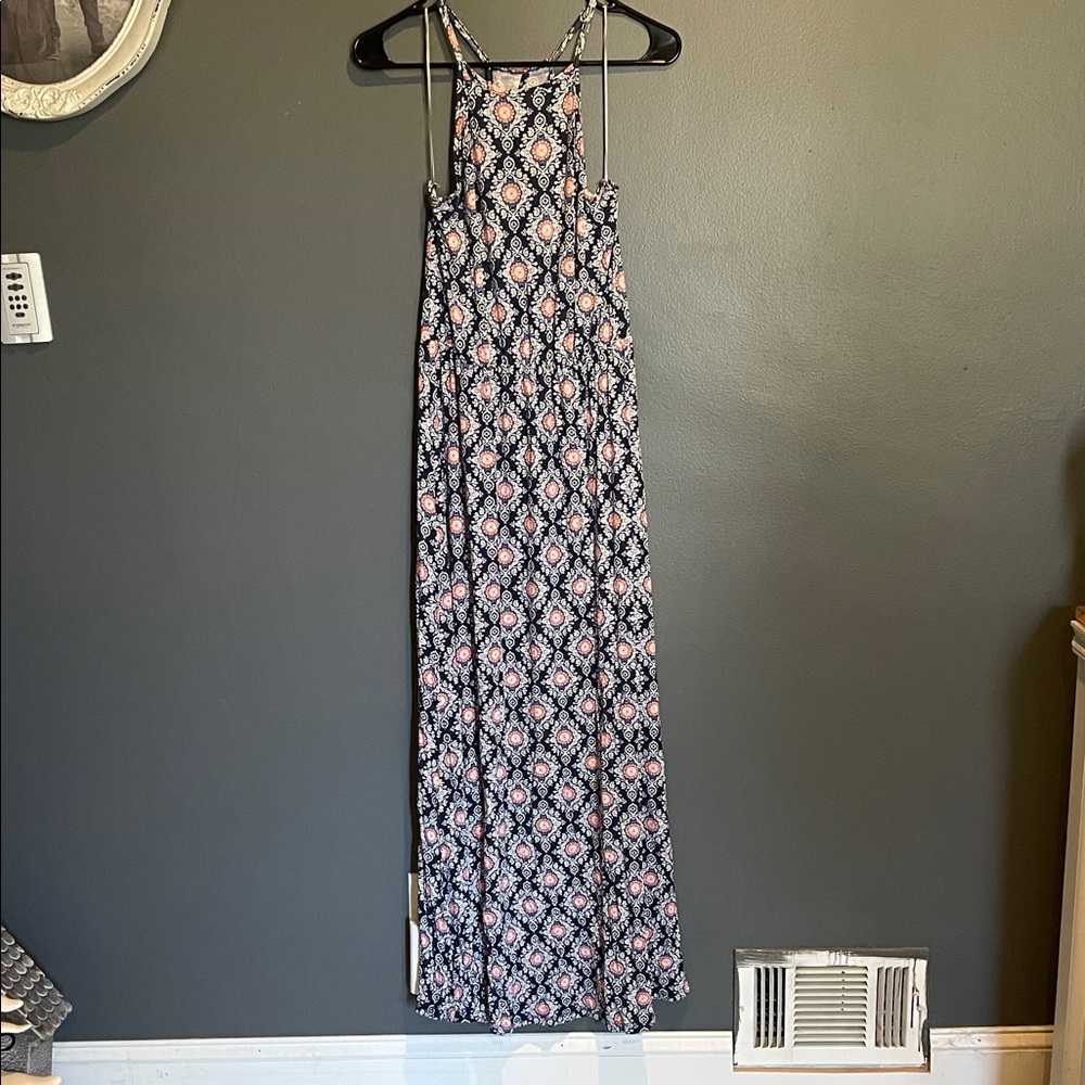 French Grey Floral Patterned Maxi Dress